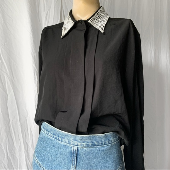 Vintage Tops - Vintage Pearl Collar Sleeve Button-down Blouse